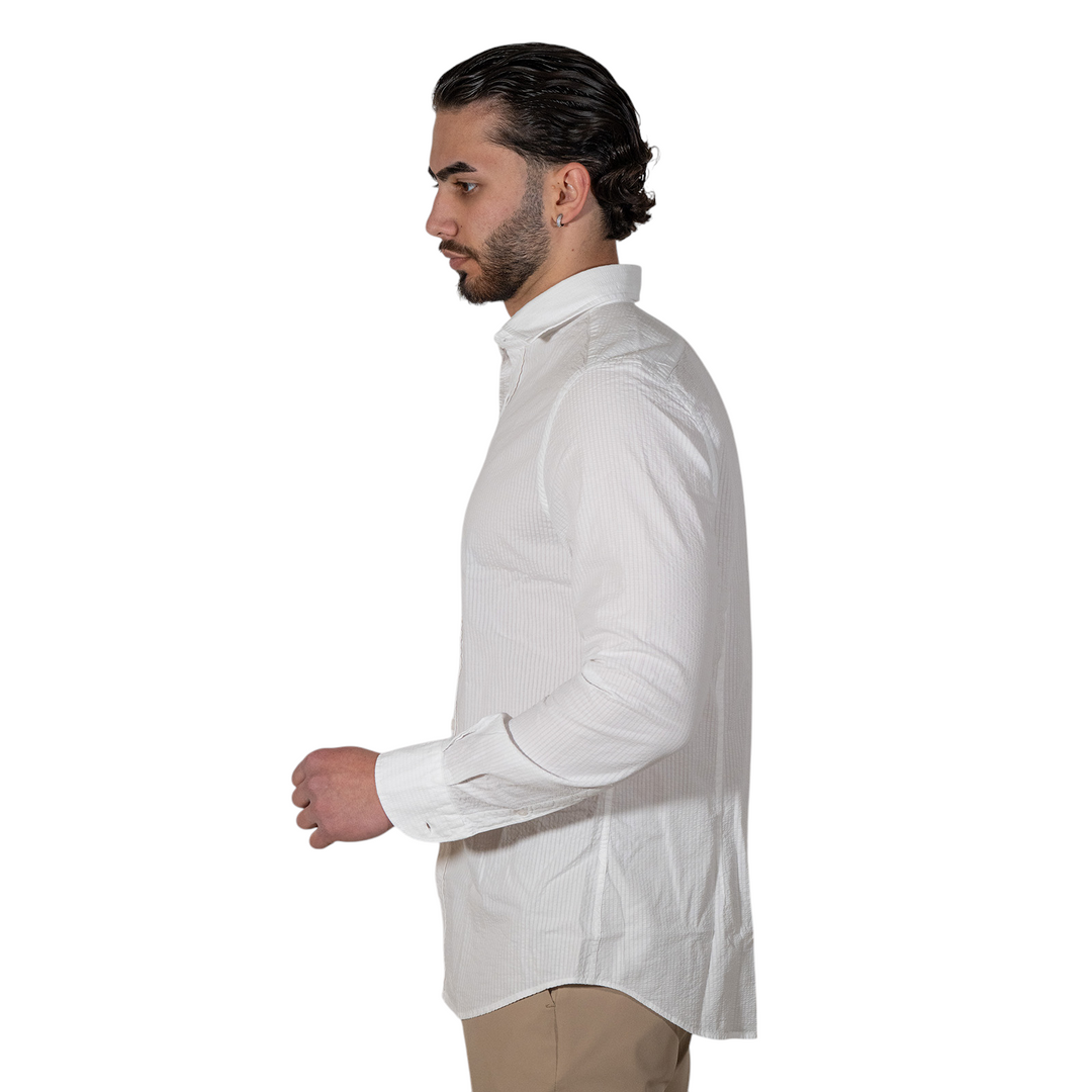 Camicia M/L Collo Francese Seersucker Bianco