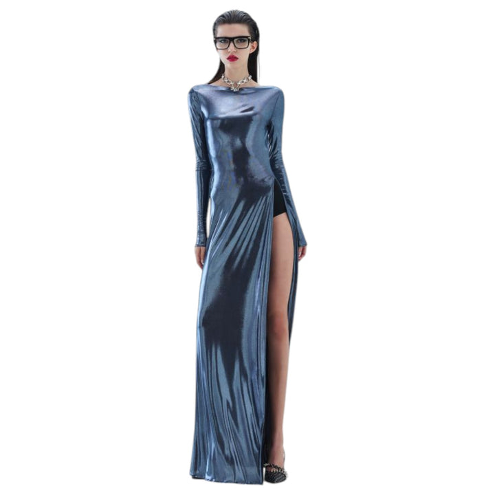 SLIT DRESS DORA NIGHT BLU