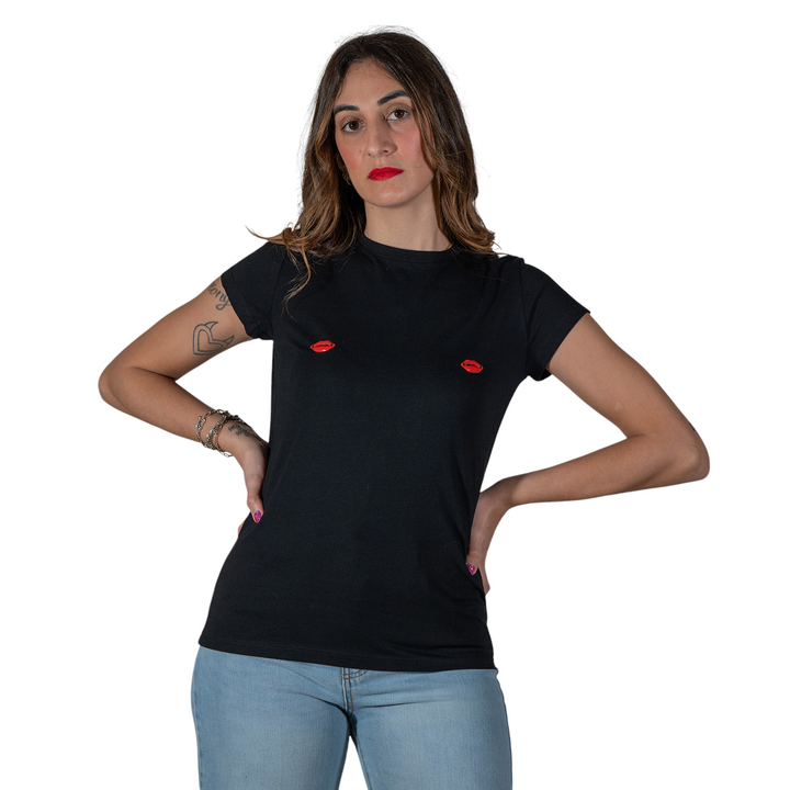 T-SHIRT CON BOCCHE BLACK