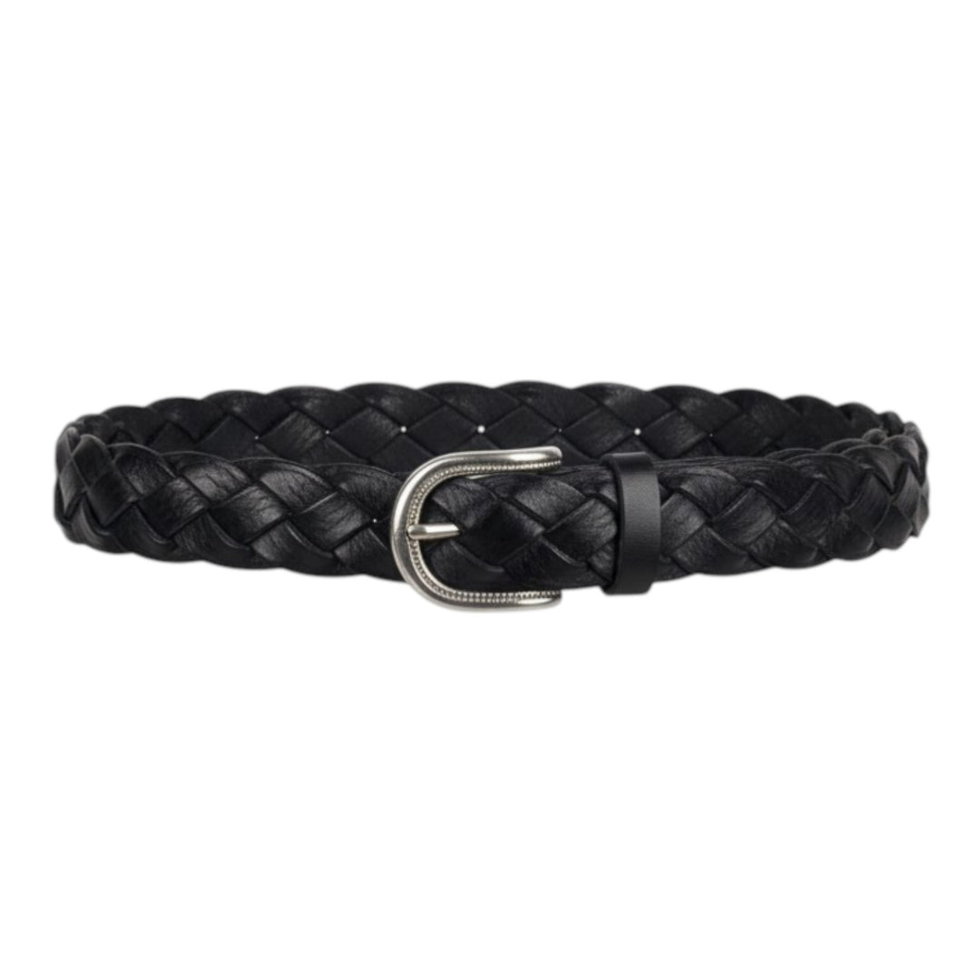 CINTA VERA PELLE TRECCIA NERO