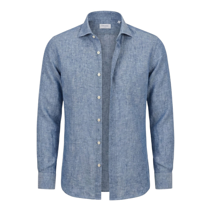 Chemise à manches longues coupe personnalisée 100 % lin bleu délavé