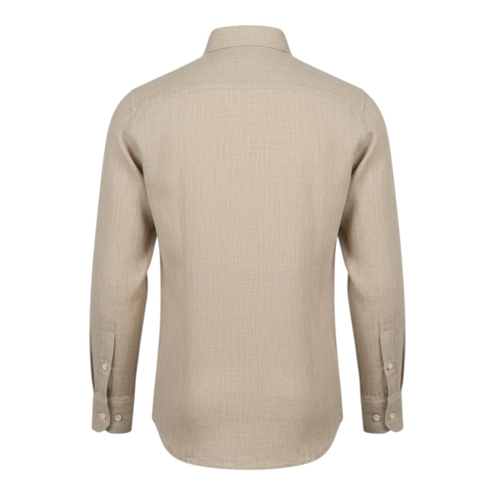Camicia Manica Lunga Custom Fit 100%Lino Nocciola Washed