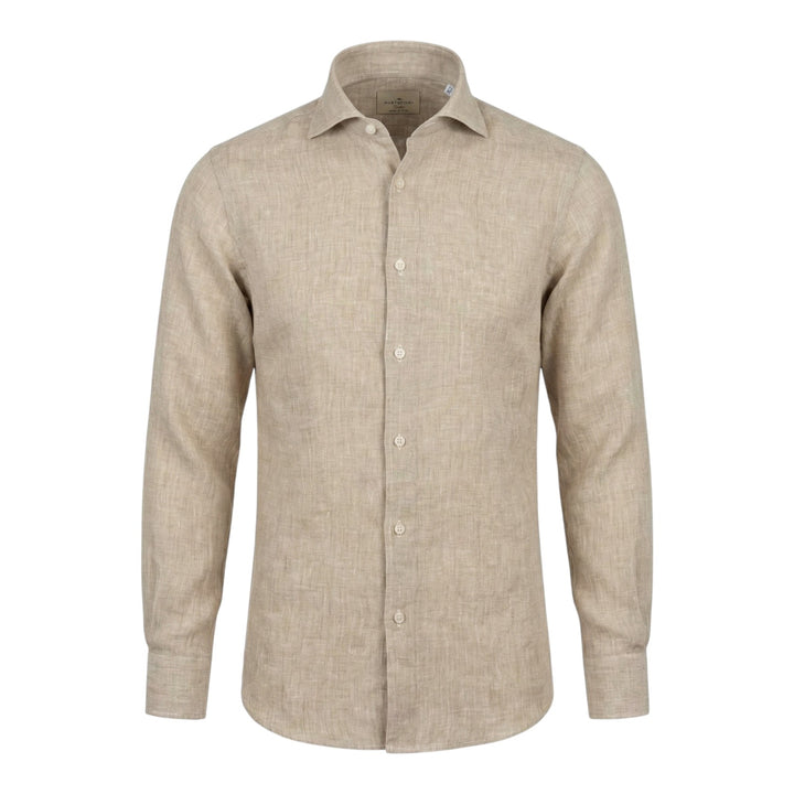 Camicia Manica Lunga Custom Fit 100%Lino Nocciola Washed