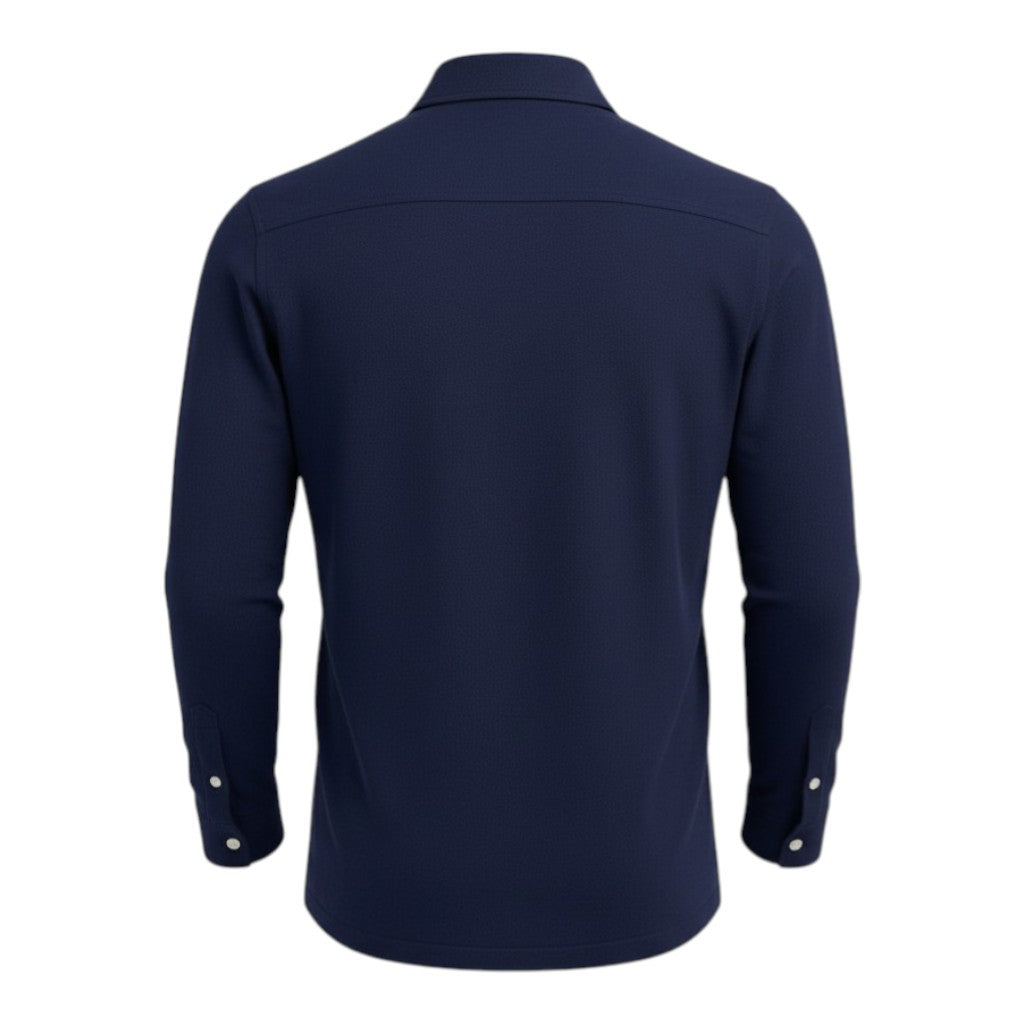 Chemise polo Oxford à manches longues, coupe ajustée, en coton bleu