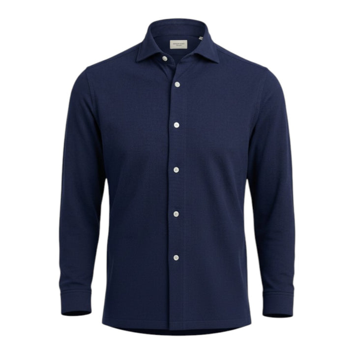 Chemise polo Oxford à manches longues, coupe ajustée, en coton bleu