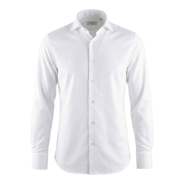 Camisa polo Oxford de manga larga, corte personalizado, algodón blanco