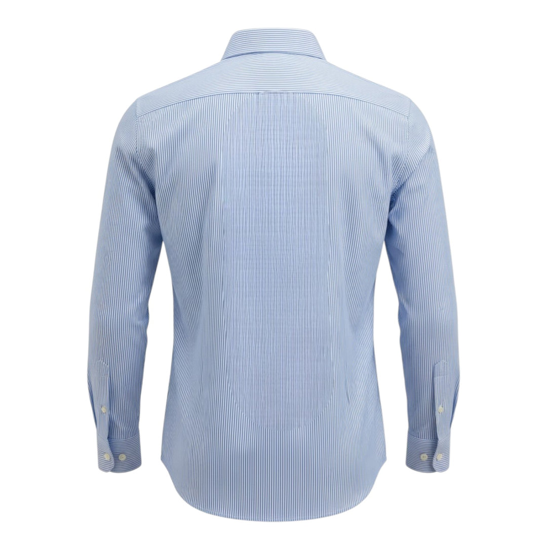 Chemise à manches longues coupe ajustée en coton rayé bleu ciel et blanc