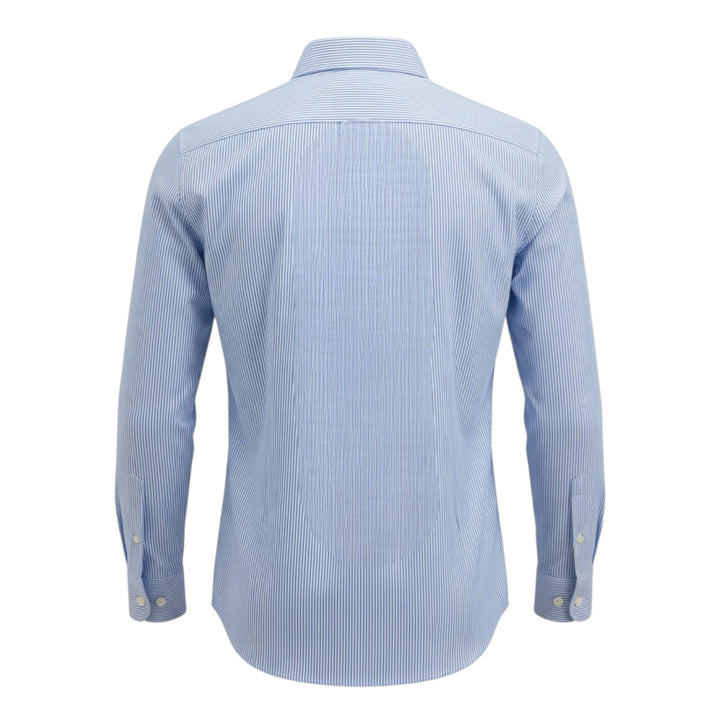 Chemise à manches longues coupe ajustée en coton rayé bleu ciel et blanc