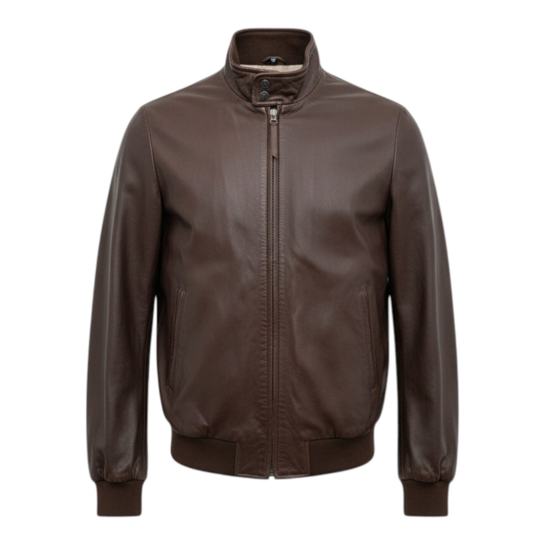 Chaqueta modelo Baracuta de piel auténtica marrón