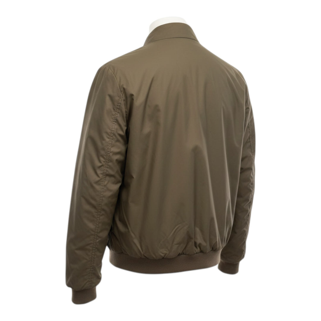 Veste réversible en cuir véritable et nylon bleu marine-militaire