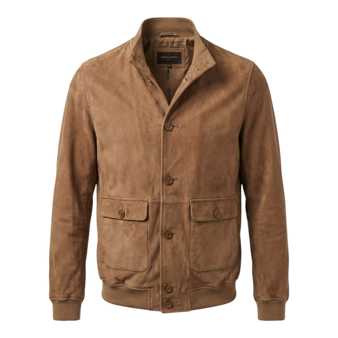 Chaqueta modelo Valstar de piel de ante perforada color arena