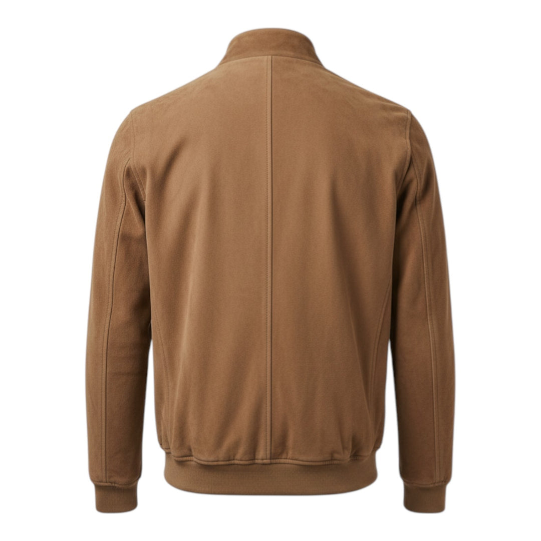 Chaqueta modelo Valstar de piel de ante perforada color arena