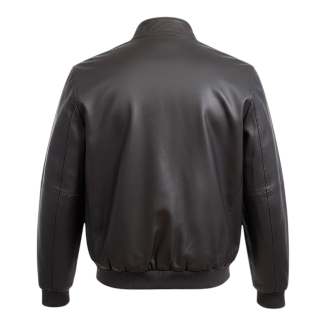 Veste réversible en cuir véritable et nylon, couleur marron foncé-militaire