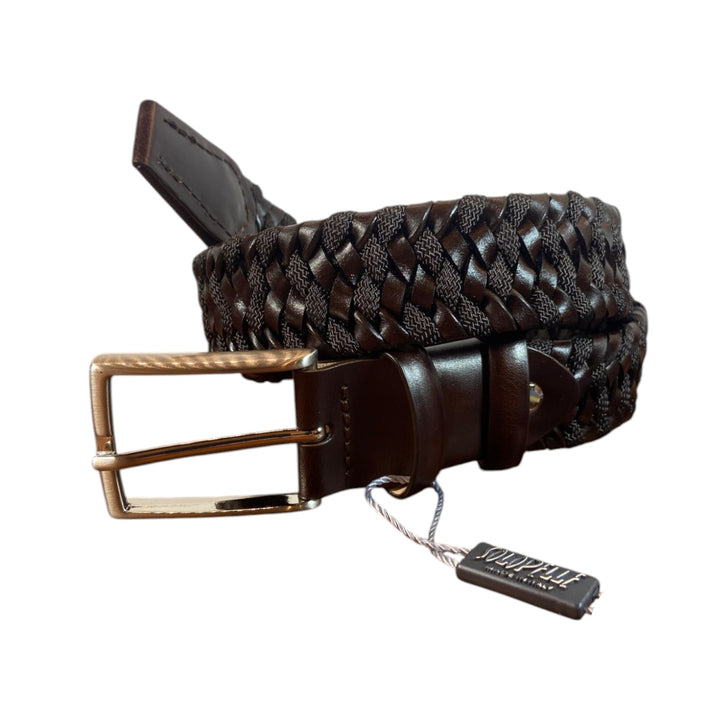 CINTURA INTRECCIATA VERA PELLE&CANVAS MARRONE