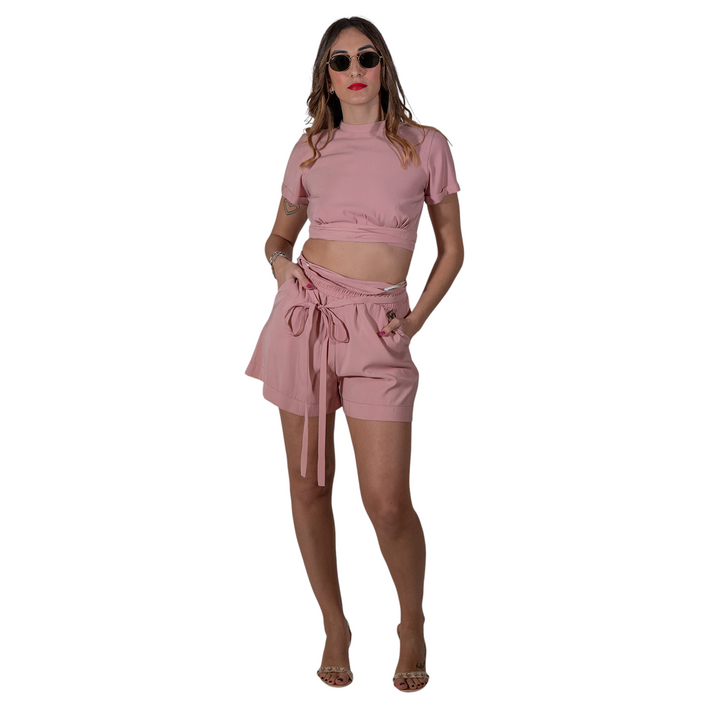 SHORTS À LACETS À LA TAILLE ROSE ANTIQUE