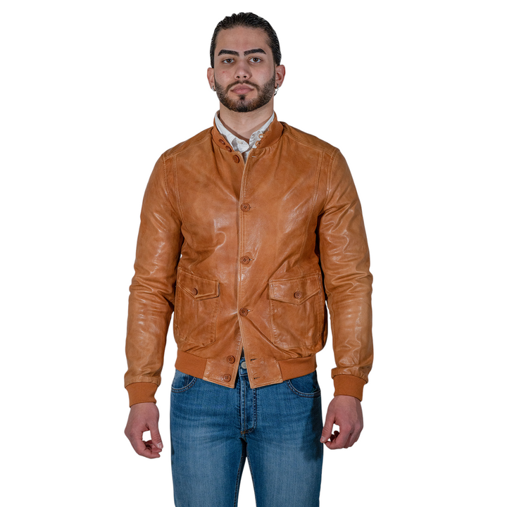 GIUBBINO CON BOTTONI PELLE COGNAC