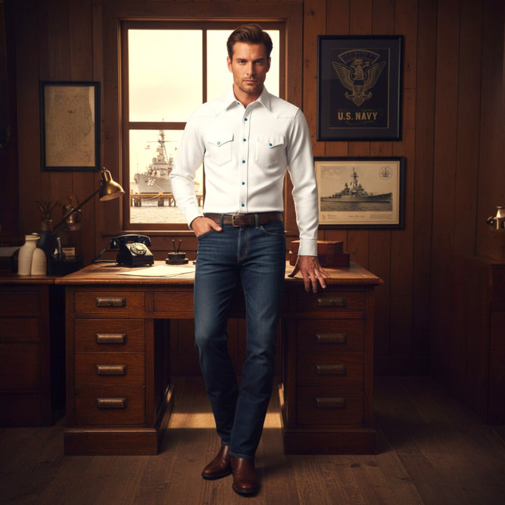 CHEMISE WESTERN OXFORD BLANCHE