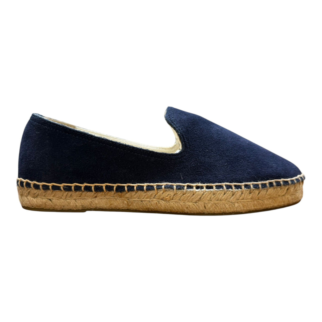 Espadrilles en cuir suédé véritable, semelle en caoutchouc bleu marine