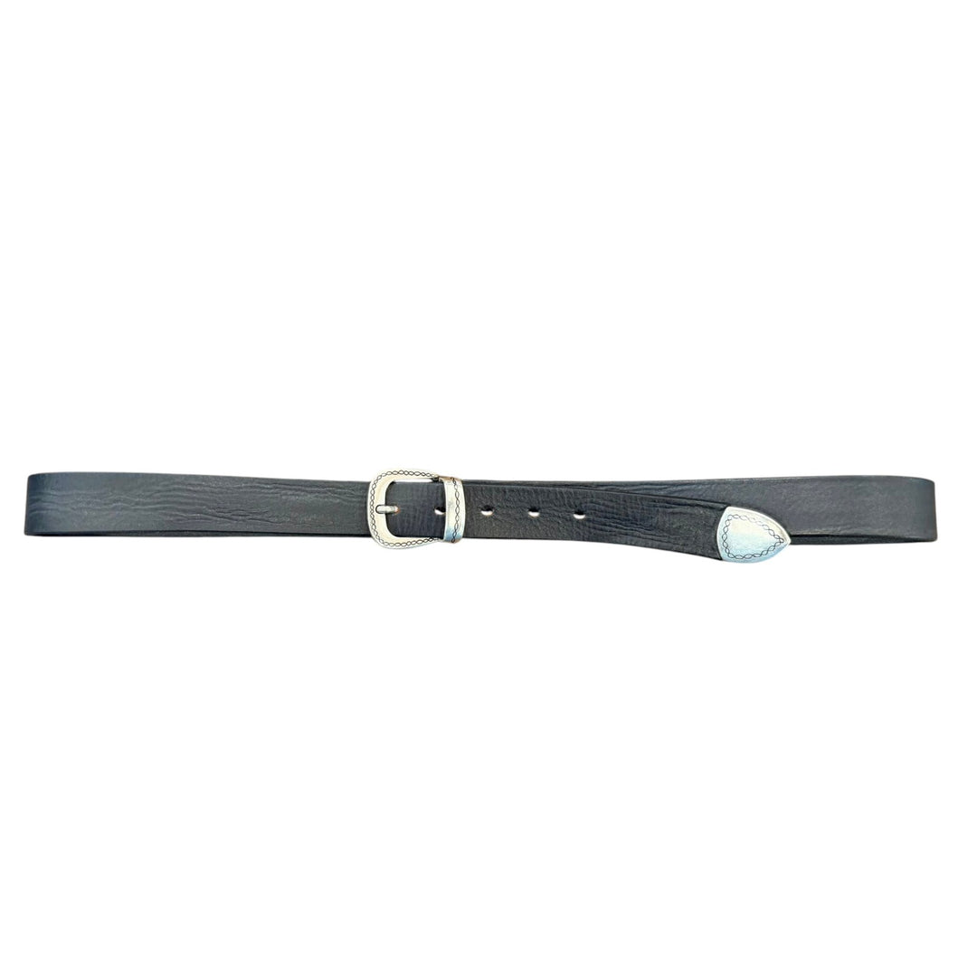 CINTA VERA PELLE WESTERN BLU