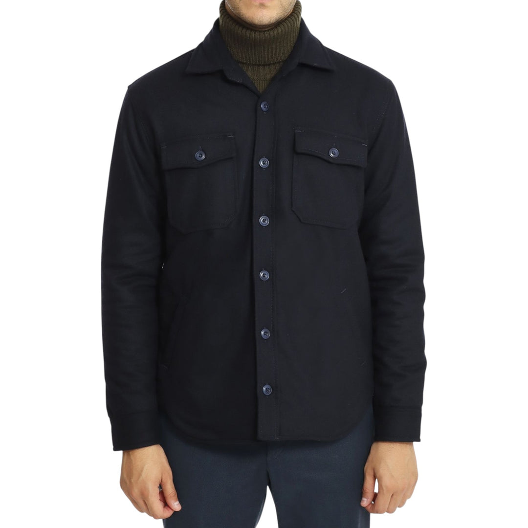 CAMICIA IN LANA TRAPUNTA HUNTER BLU