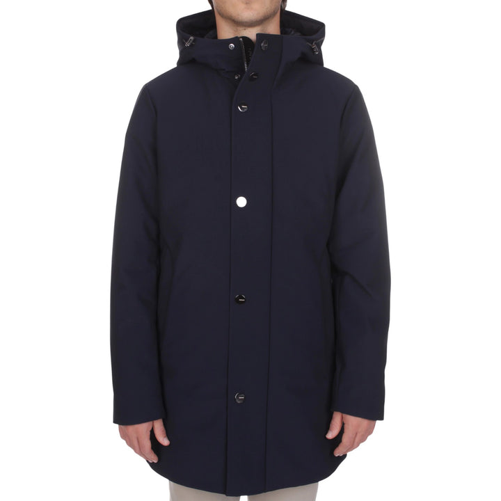 LONG PARKA CAPPUCCIO IMBOTTITO BLU