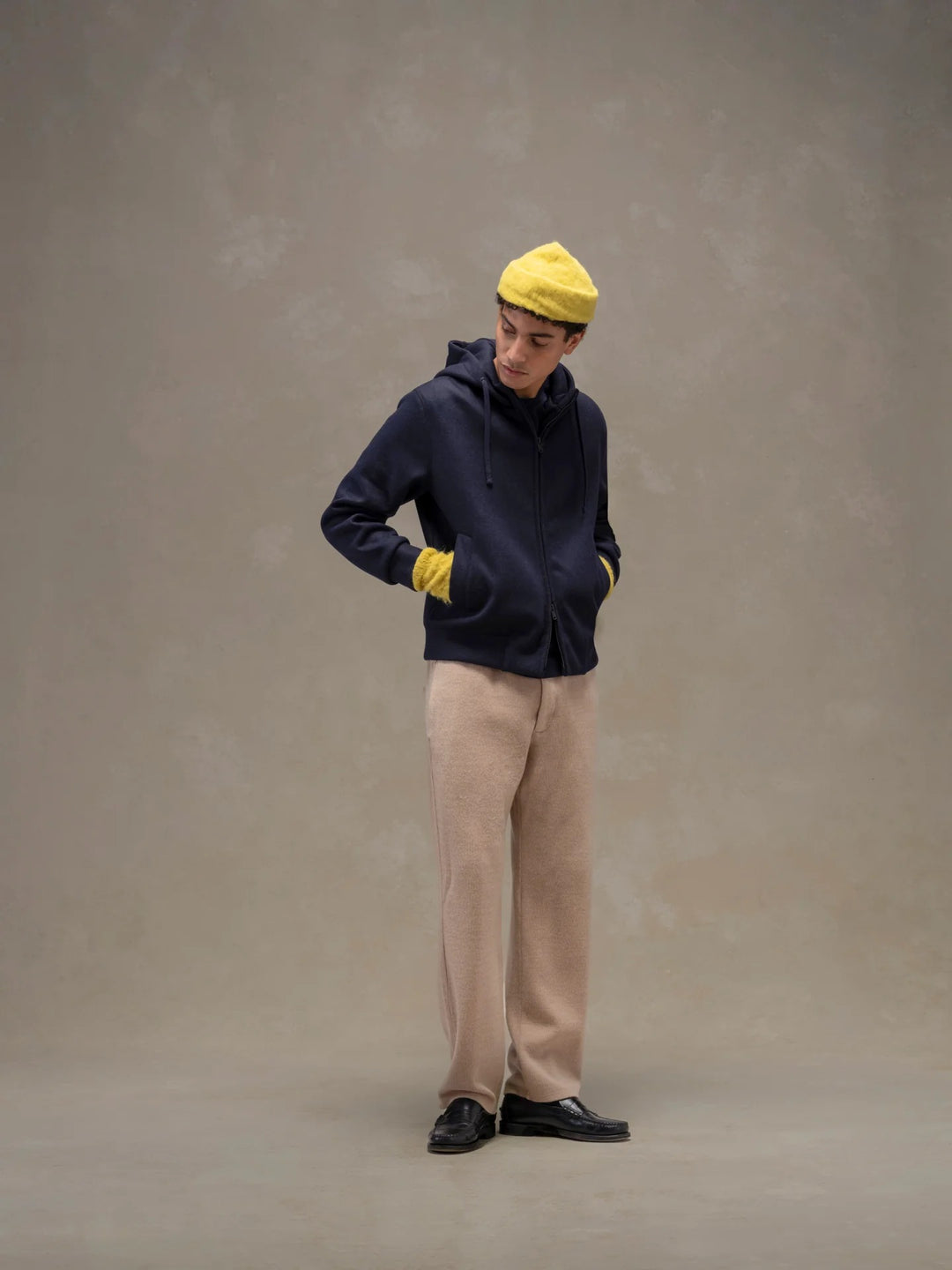 FULL ZIP HOODIE WOOL DARK BLU