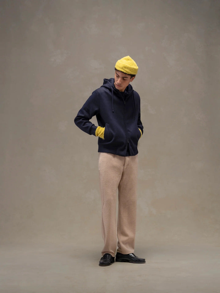 FULL ZIP HOODIE WOOL DARK BLU