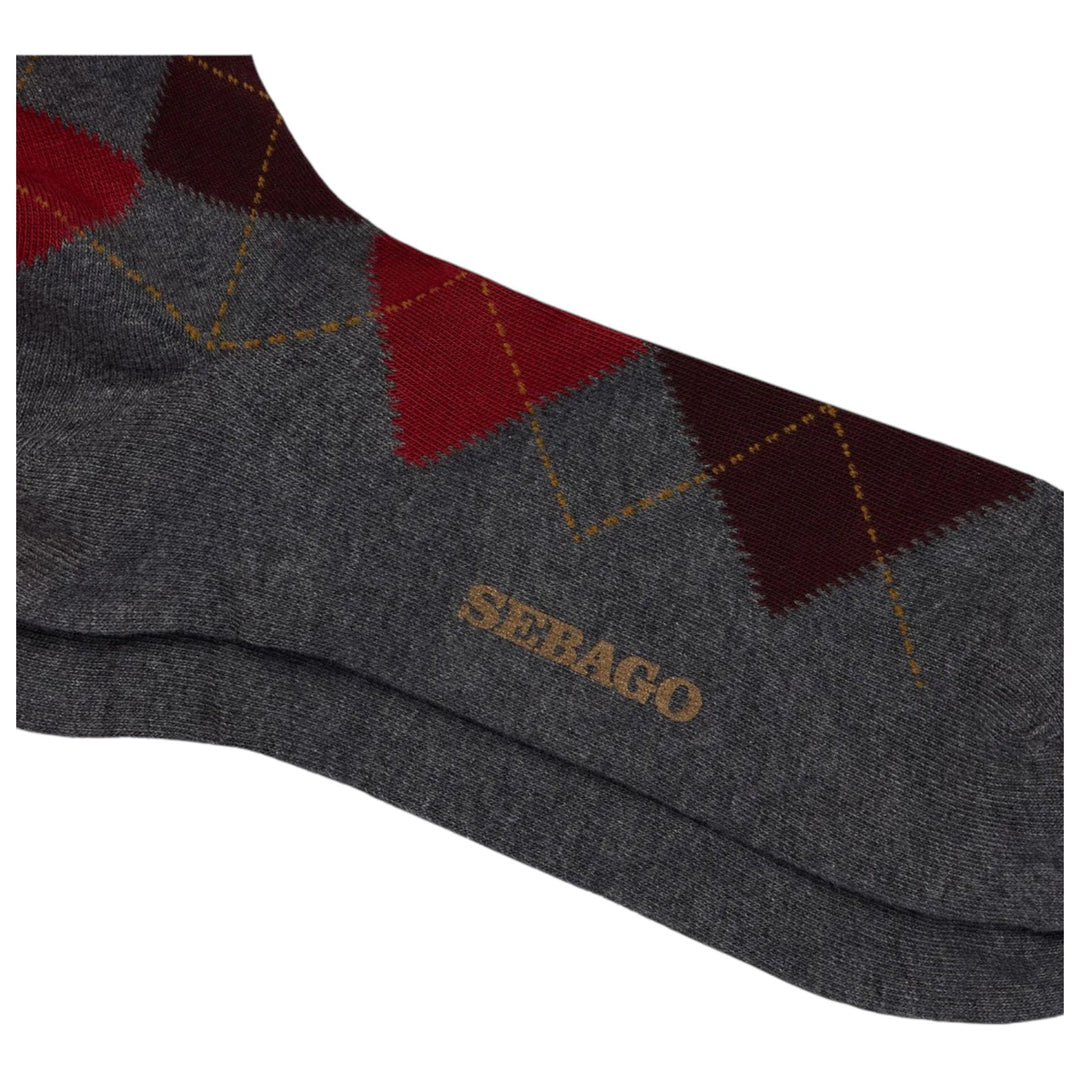 CALZE IN COTONE ROMBI GRIGIO-BORDO'