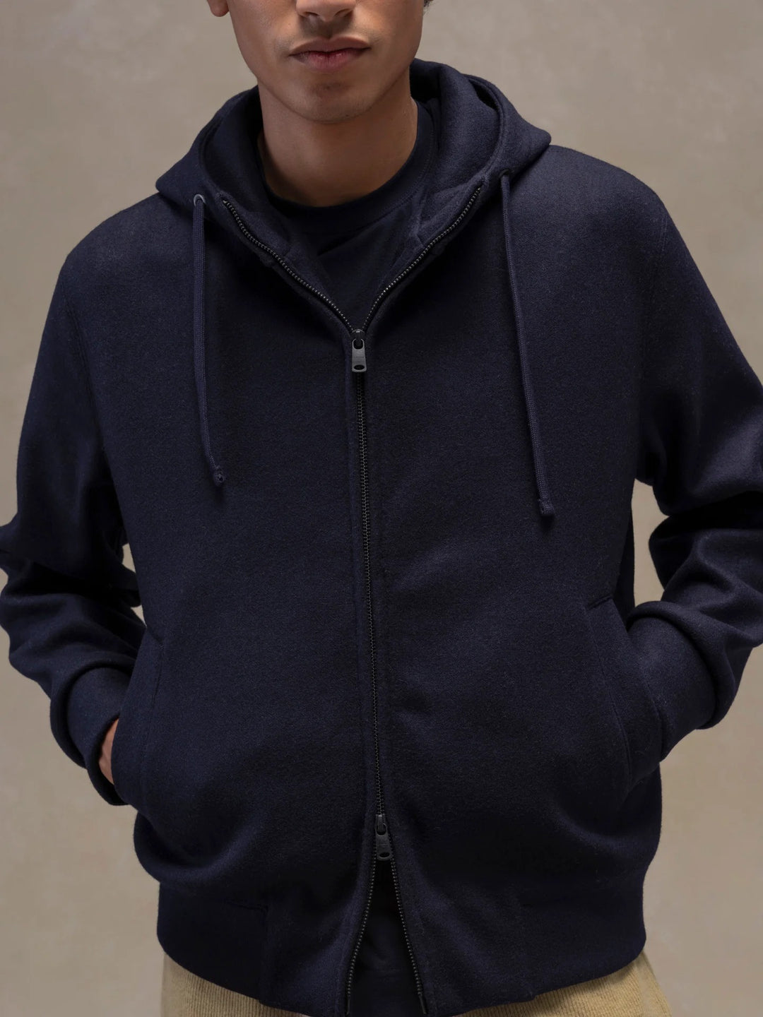 FULL ZIP HOODIE WOOL DARK BLU