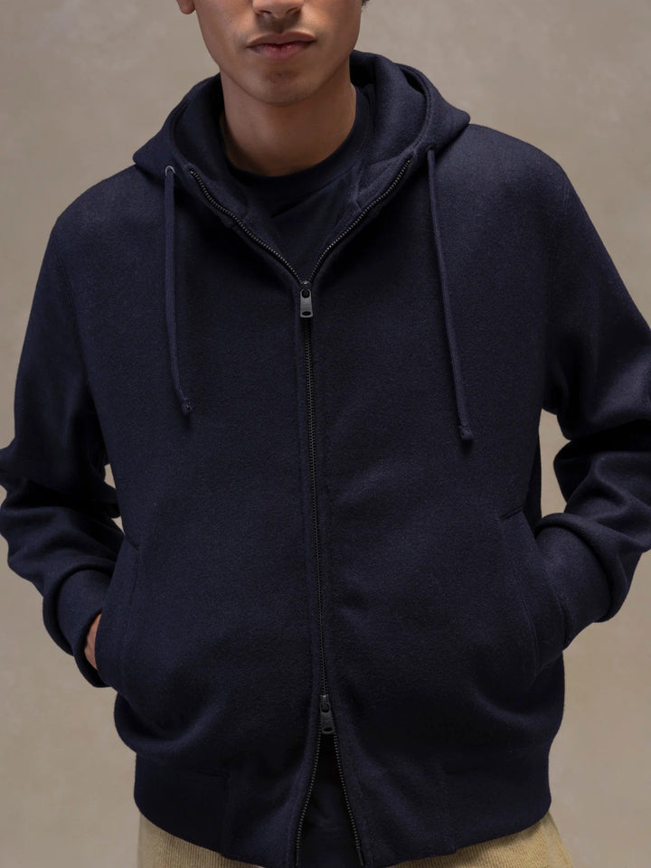 FULL ZIP HOODIE WOOL DARK BLU
