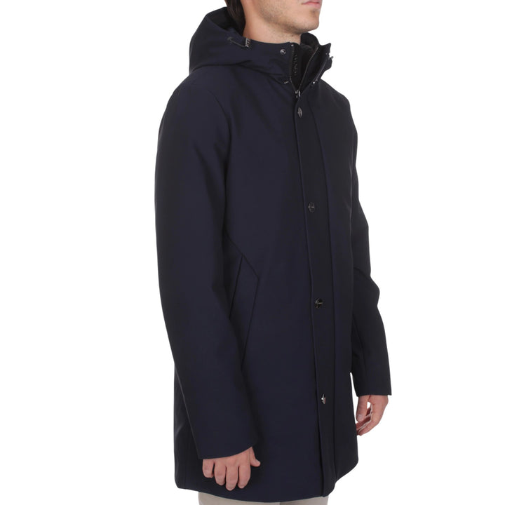 LONG PARKA CAPPUCCIO IMBOTTITO BLU