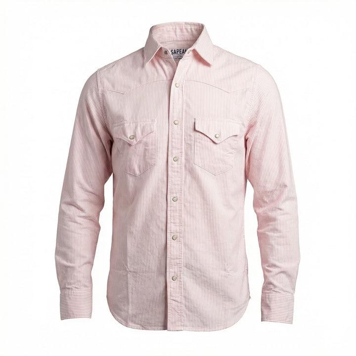 Camisa Oxford occidental Flagstaf a rayas blanco-rosa