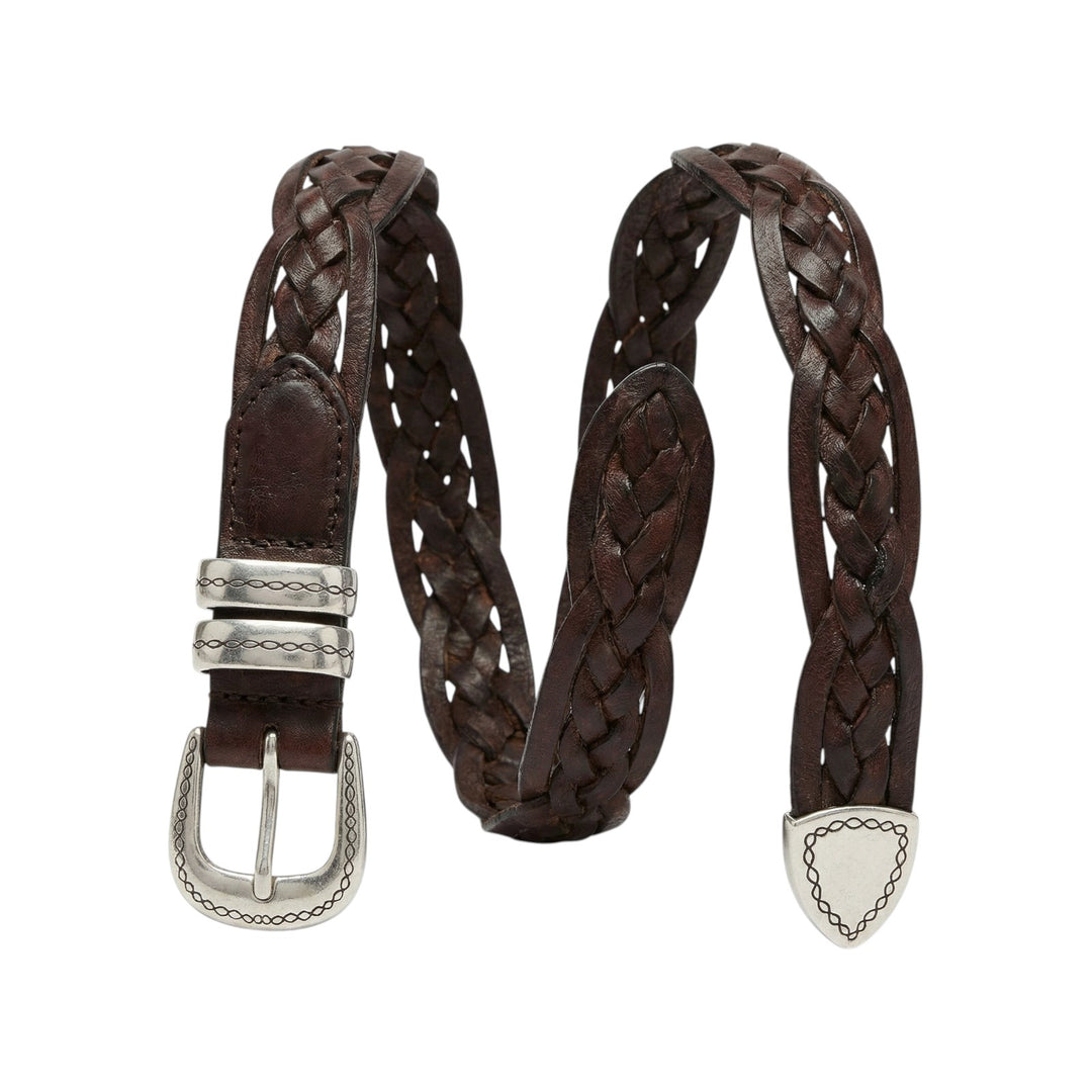 Ceinture tressée en cuir véritable, couleur marron foncé