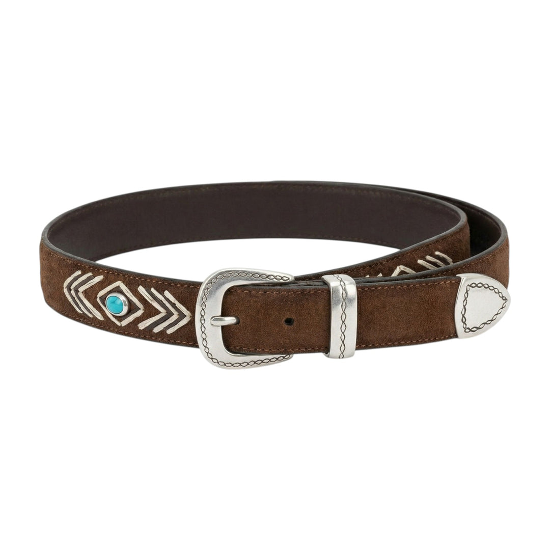 Ceinture en cuir véritable brodée et turquoise brûlé