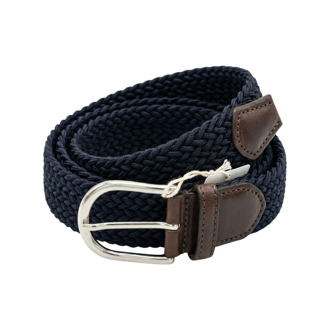 Ceinture élastique tressée « Chicco di Riso » bleu marine et marron