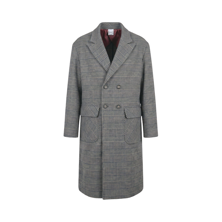 Overiwer CAPPOTTO DOPPIO PETTO IN LANA PRINCIPE DI GALLES FANGO-BLU Marrone - foto 1