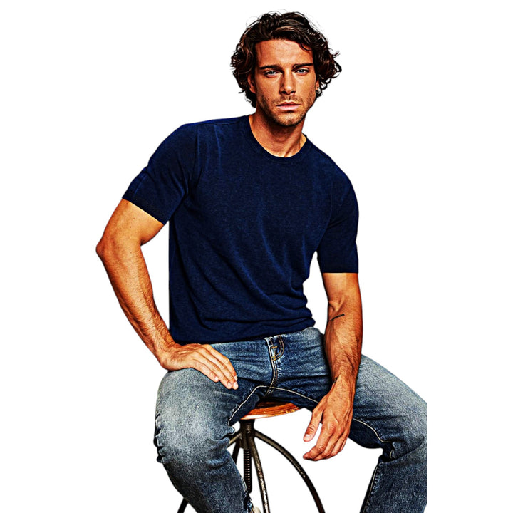 MAGLIA GIROCOLLO M/M RASATA DEEP BLUE