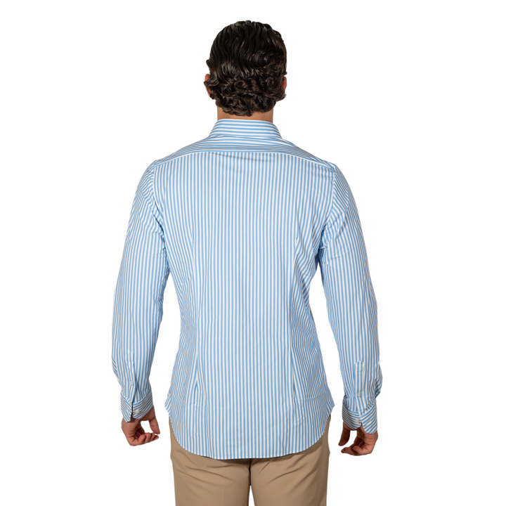 Camicia M/L Collo Francese Rigata Celeste NO STIRO