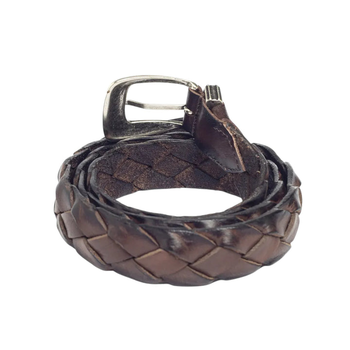 CINTA VERA PELLE TRECCIA MARRONE