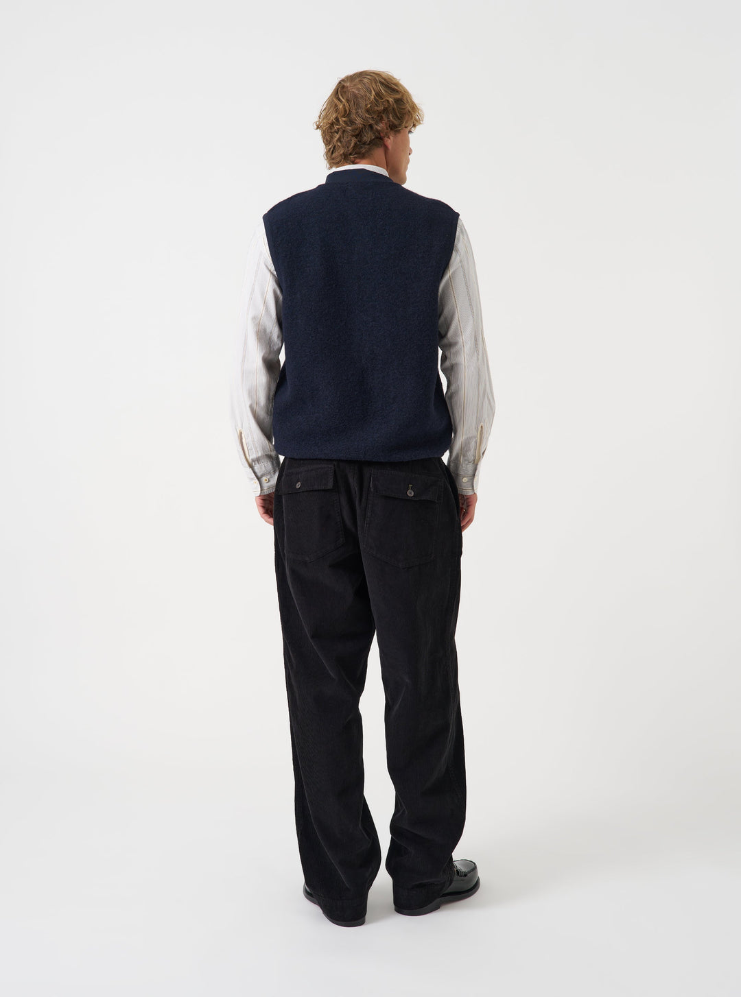 Universal Works Zip Waistcoat Wool Fleece Navy Blu - foto 3